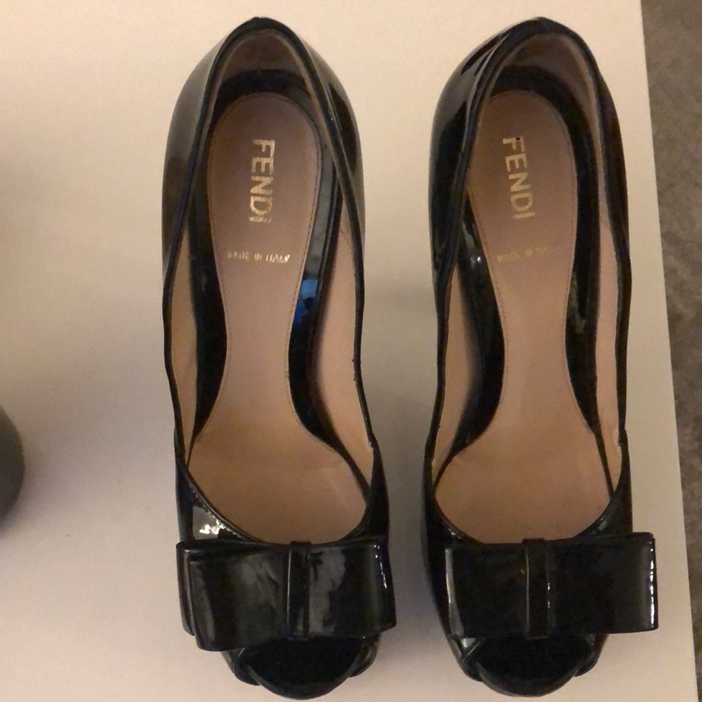 Fendi Black Patent Bow Heels